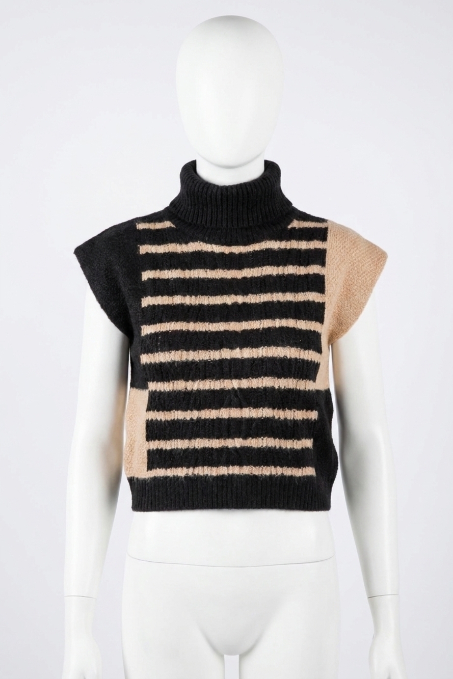 NEW THML turtleneck striped knit top in black